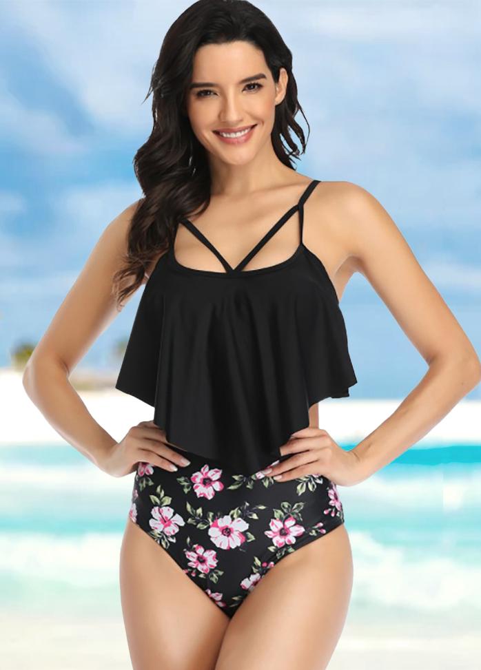 Flouncing Printed Bikini Set