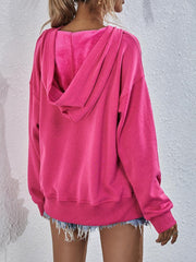 Solid Loose Sherpa Lined Pullover Hoodie Sweatershirt