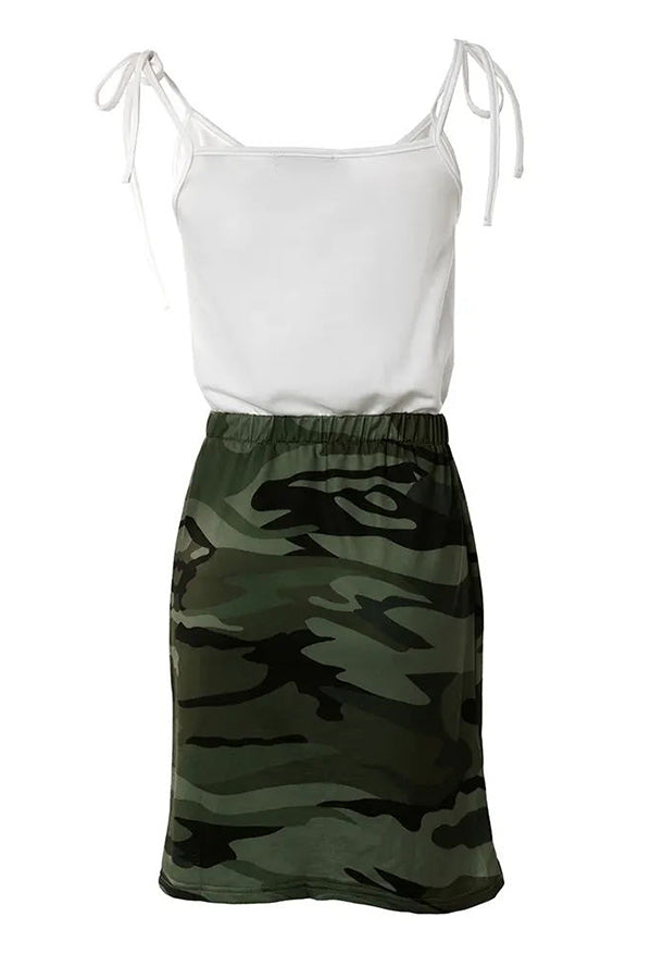 Bronxie Camo Letter Print Drawstring Casual Dress