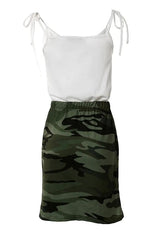 Bronxie Camo Letter Print Drawstring Casual Dress