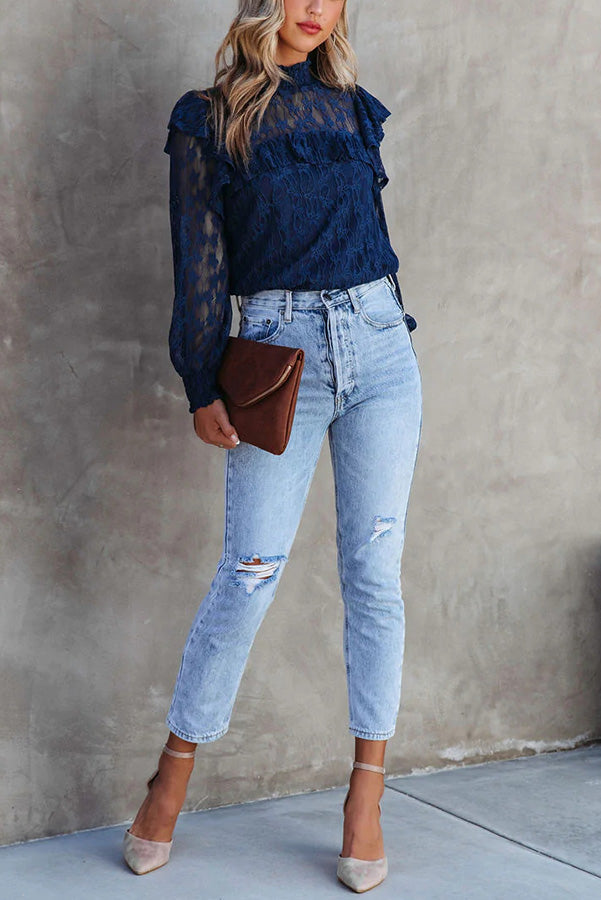 Finding Romance Lace Ruffle Sleeve Blouse