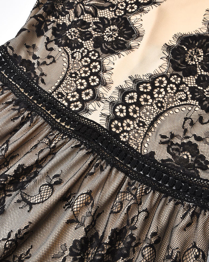 Floral Lace Zip Back Overlay A-line Dress