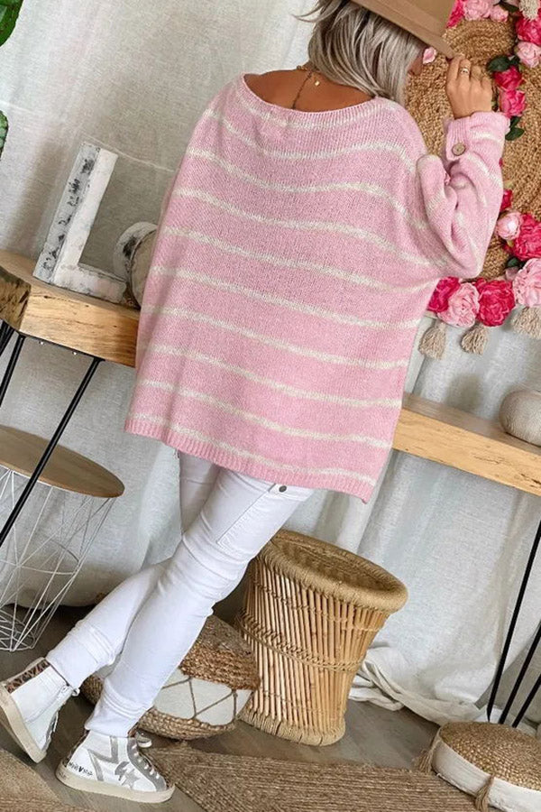 Warm Wishes Pocketed Striped Loose Sweater