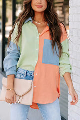 Catch Feels Cotton Colorblock Button Down Top