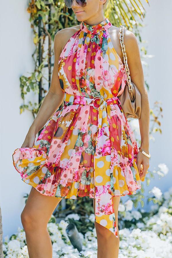 Chase The Sun Floral Print Belted Button Down Dress
