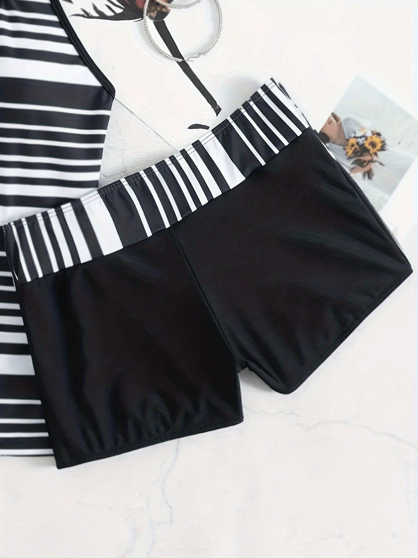 Colorblock Striped Print Tankini Sets