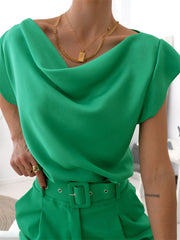 Summer Solid Color Simple Short-sleeved Swing Collar Ladies Shirt Tops Women White Black Khaki Pink Green S M L XL 2XL