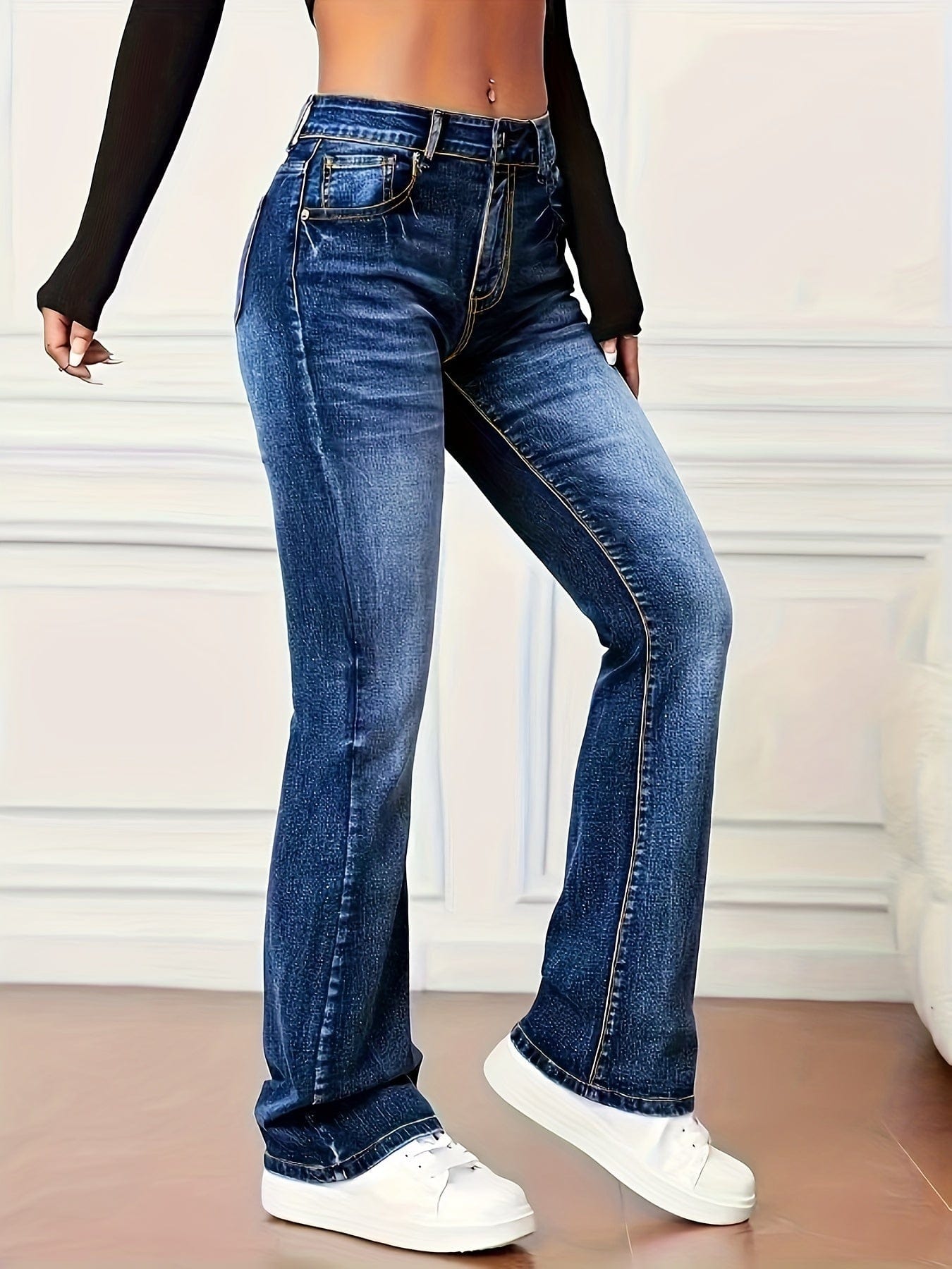 Blue MidStretch Bootcut Versatile Denim Women Jeans