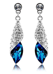 Blue Rhinestone Decorated Silver Metal Earrings