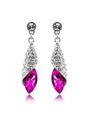 Blue Rhinestone Decorated Silver Metal Earrings