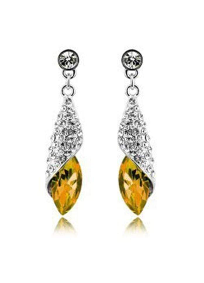 Blue Rhinestone Decorated Silver Metal Earrings