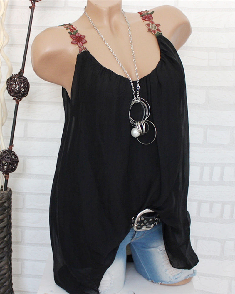 Floral Appliques Straps Blouse
