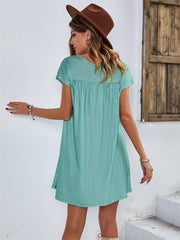 Casual Vacation Dress Loose Short Dress Printed Short Sleeve Dress Green Black S M L XL