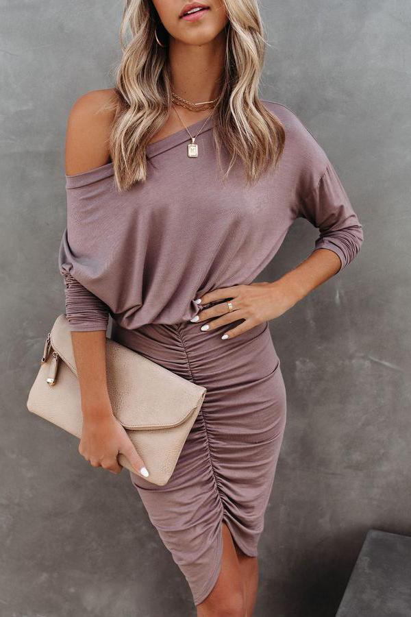 Swanville Long Sleeve Ruched Knit Dress