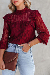 Finding Romance Lace Ruffle Sleeve Blouse