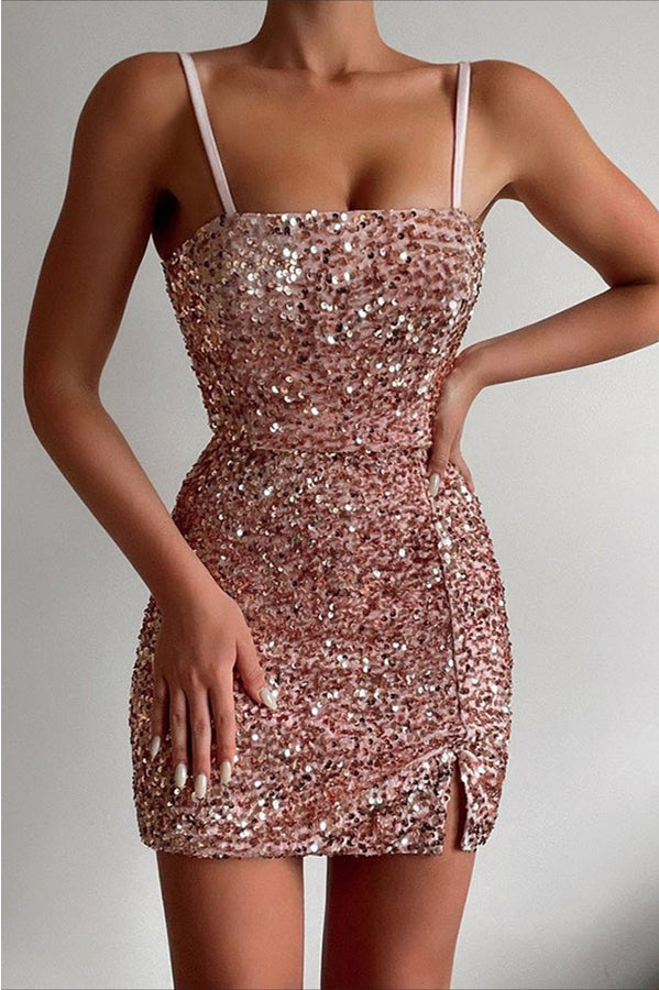 Cece Split Hem Allover Sequin Party Dress