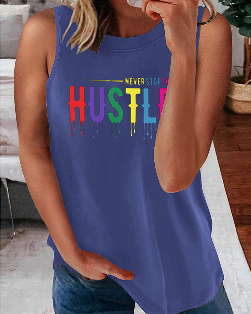 Letter Print Sleeveless Round Neck T-Shirt