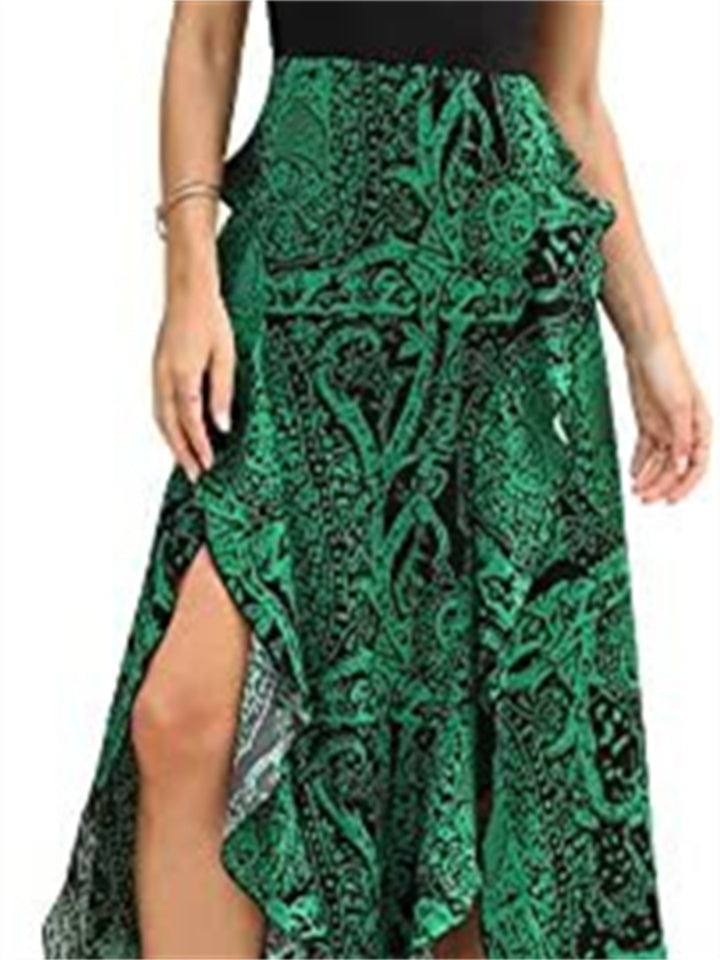 Summer Fashion Casual Style Women's Round Neck Splicing Hem Open Irregular Sleeveless Print Floral High Waist Dress