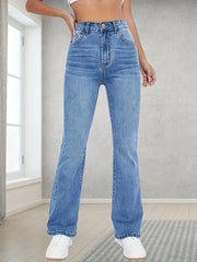 Chic and Comfy Light Blue Bootcut Mid-Stretch High Waist Jeans