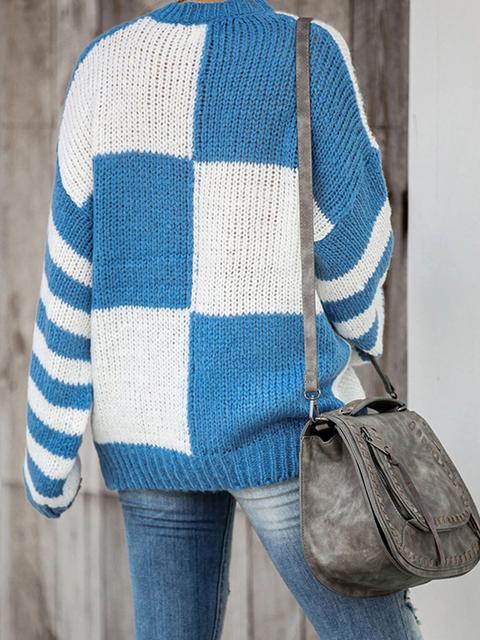 Color Block Striped Stitched Sweater