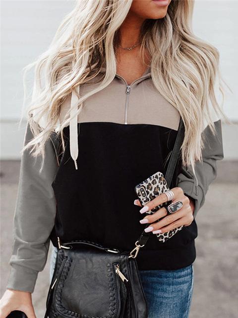 Color Block Zipper Up Sweatshirt