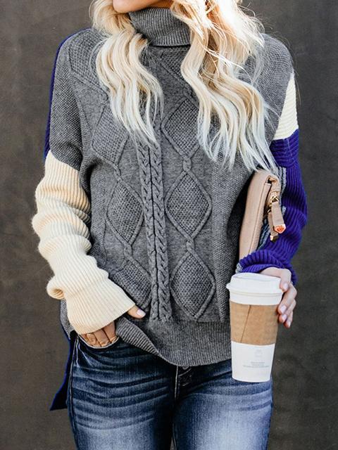 Colorblock Cable Knit Sweater