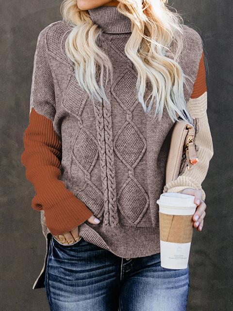 Colorblock Cable Knit Sweater