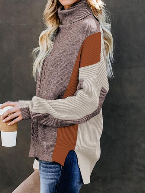 Colorblock Cable Knit Sweater