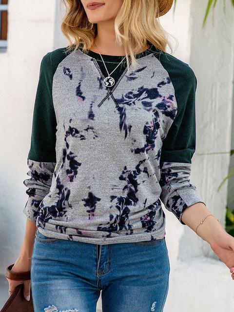 Contrast Color Tie-dye Print Tops