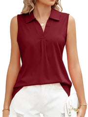 Summer New Solid Color Lapel Macaron Color Loose T-shirt Comfortable Casual Tops Women Urban Style Sleeveless Undershirt