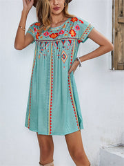 Casual Vacation Dress Loose Short Dress Printed Short Sleeve Dress Green Black S M L XL