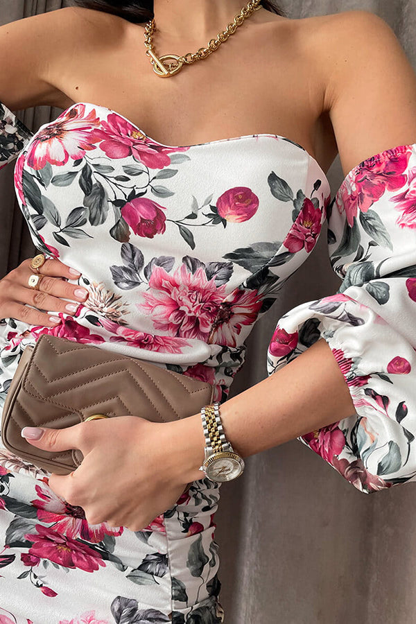 Borrowed Luck Floral Off Shoulder Ruched Dress