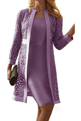 Formal Knee Length Dress with Lace Cardigans Sets