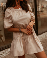 Solid Ruffle Hem Smock A-Line Dress