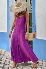 Take The Time Linen Blend Wide Leg Relaxed Jumpsuit