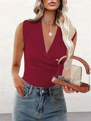 Summer Women's Solid Color V-neck Slim Knit Undershirt T-shirt Tops Women Red Black White Khaki S-3XL