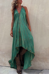 Claire Tie-dye Print Halter Lace-up High Low Maxi Dress