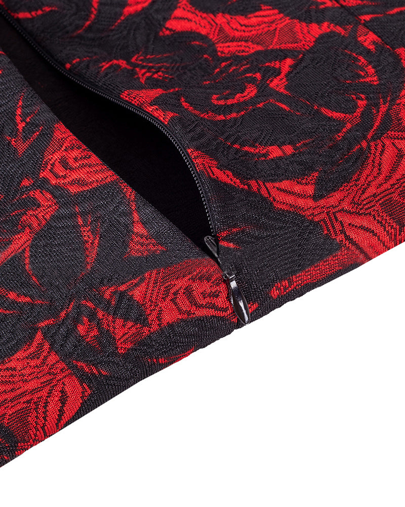 Floral Print Zip Back Foldover V Neck Bodycon Dress