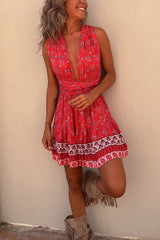 Sweet As Can Be Boho Floral Tie Waist Mini Dress