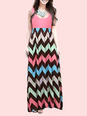 Casual Striped Sleeveless Maxi Dress, Crew Neck Vest Dress, Casual Every Day Dress, Women's Clothing