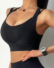 Solid Rib-Knit Criss Cross Sports Bra