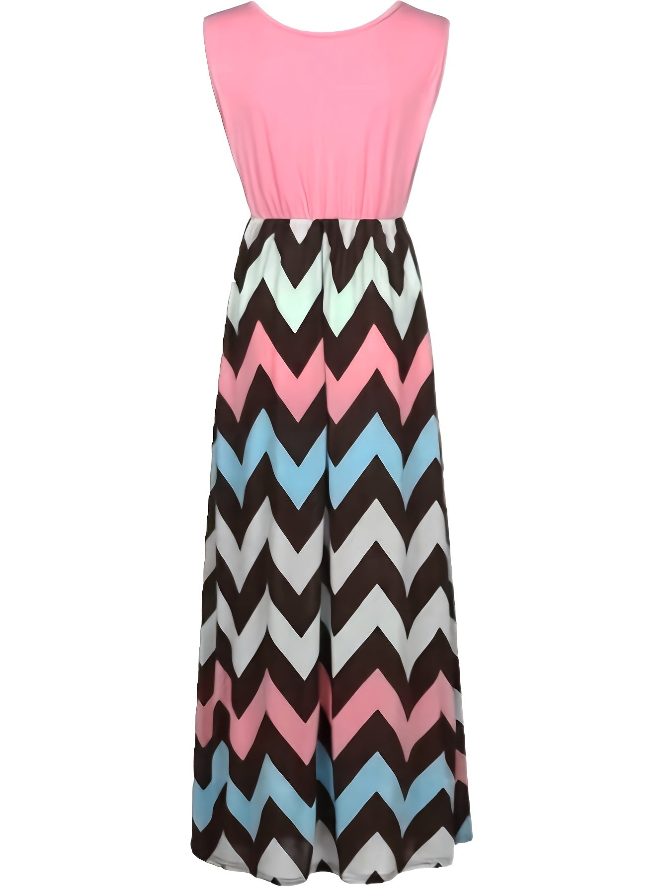 Casual Striped Sleeveless Maxi Dress, Crew Neck Vest Dress, Casual Every Day Dress, Women's Clothing