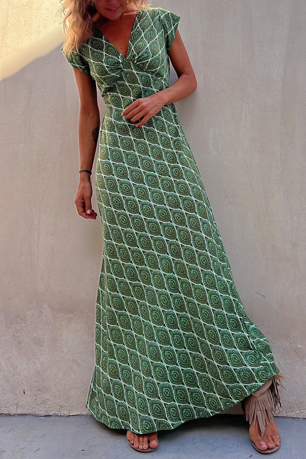 Shades of Sunset Ethnic Print Stretch Maxi Dress