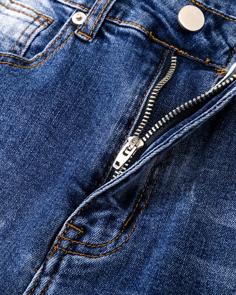 90s Vintage Knee Distressed High Waist Baggy Flare Jeans