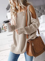 Cold Shoulder Solid Loose Sweater