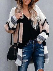 Striped Contrast Knit Cardigan Coat