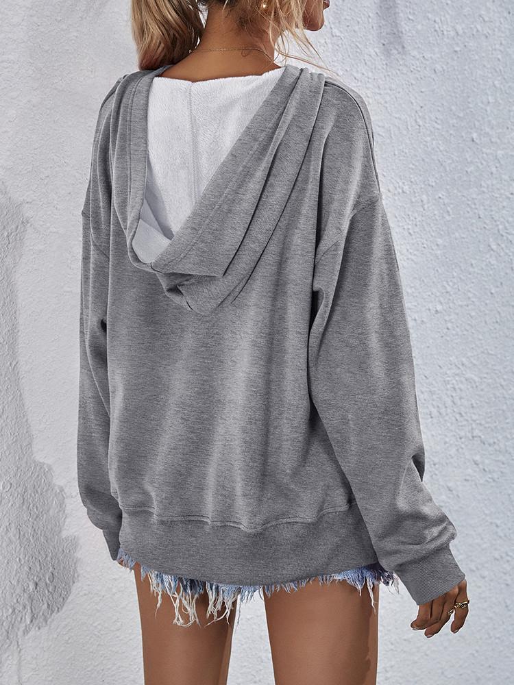 Solid Loose Sherpa Lined Pullover Hoodie Sweatershirt