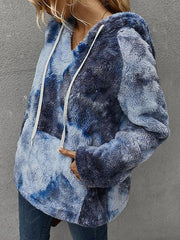 Tie-dye Print Drawstring Plush Hooded Sweatshirt
