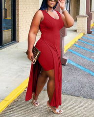 Split Hem Longline Tank Top & Shorts Set