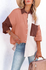 Catch Feels Cotton Colorblock Button Down Top